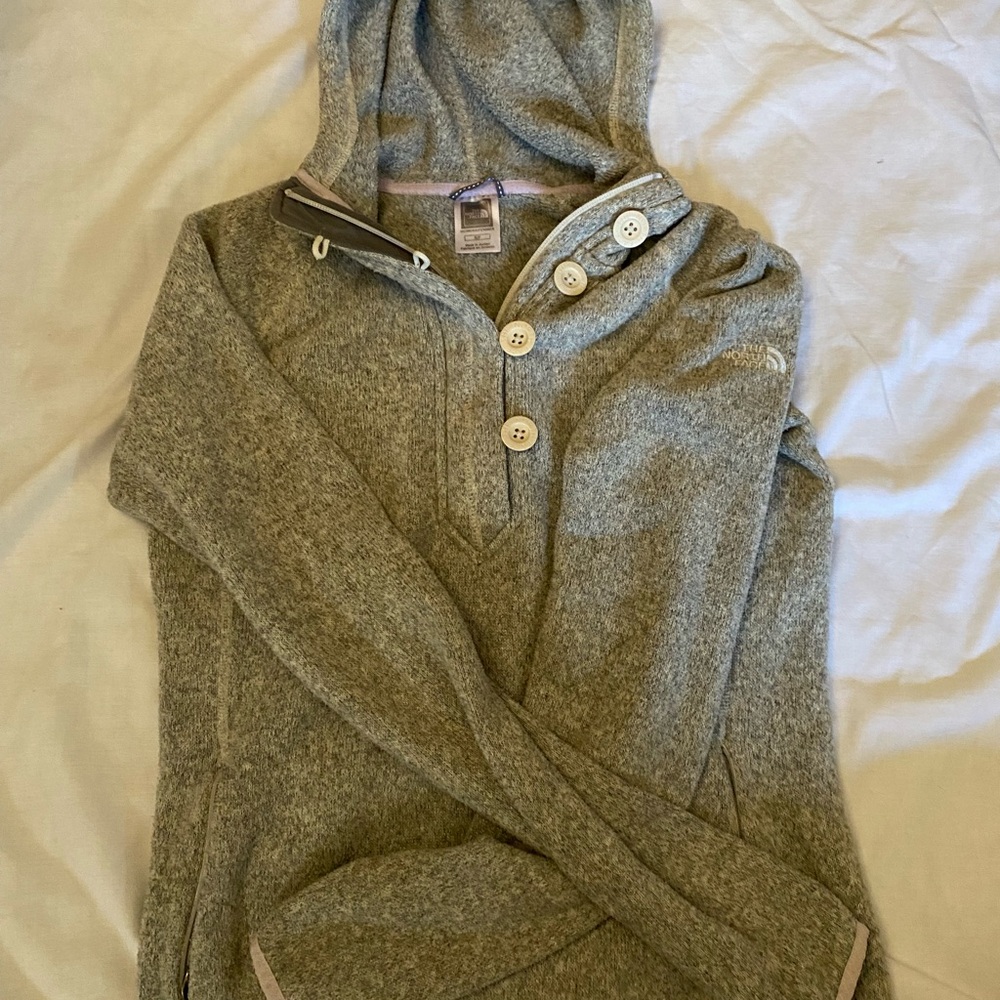 The North Face Gray Hooded Sweater with Buttons